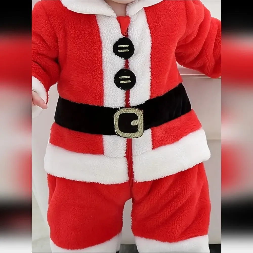 One PieceToddler Santa Claus Outfit Snowsuit Costume (Includes Hat) Sz 18-24 Mo
